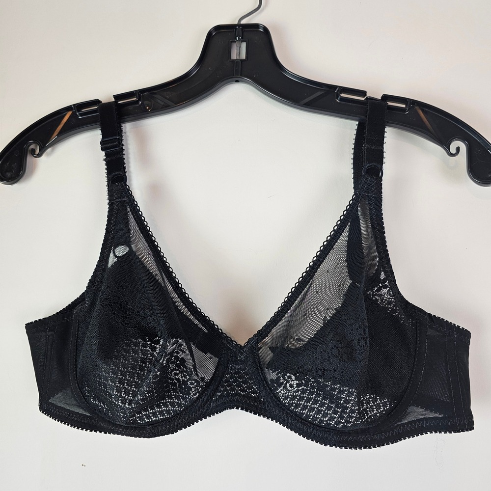 Chantelle Black Lace Unlined Underwire Bra Sheer Mesh Floral 36B